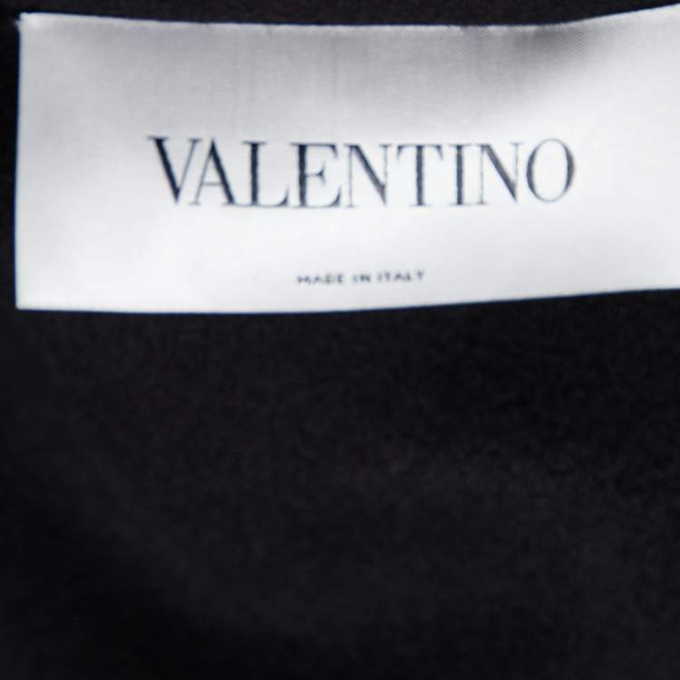 Pre Owned Valentino Black Wool & Cashmere VLTN Scarf Detail Cape S