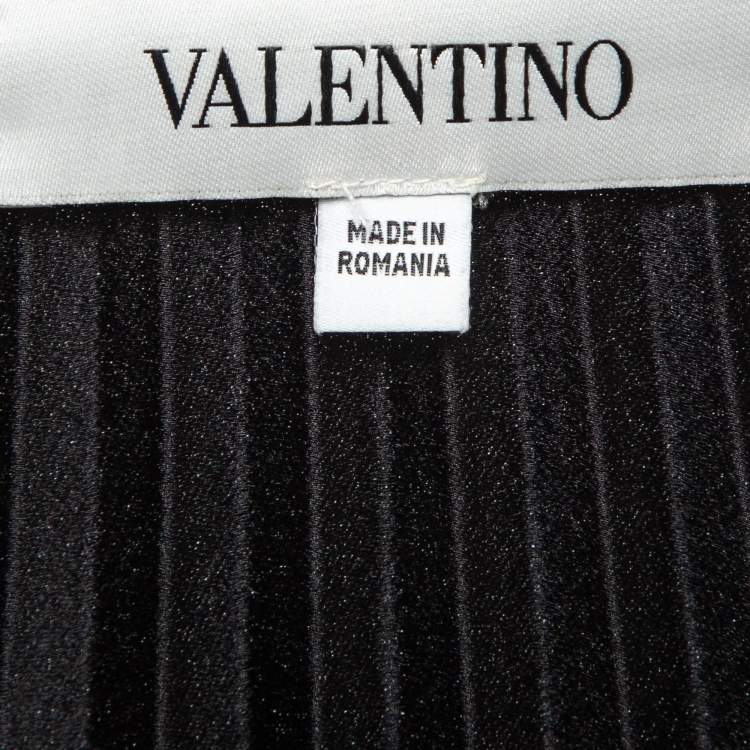 Pre Owned Valentino Black Pleated Crepe Midi Skirt S