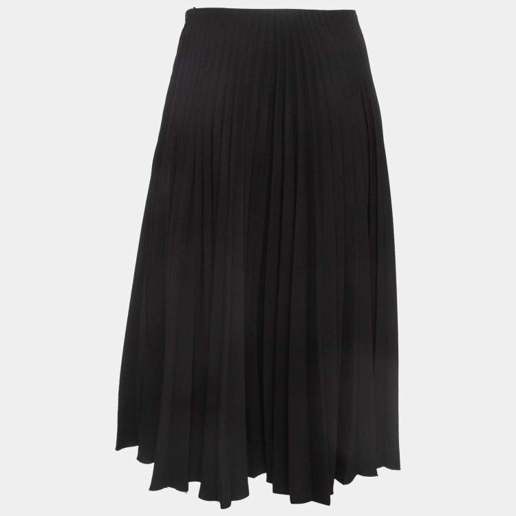 Pre Owned Valentino Black Pleated Crepe Midi Skirt S