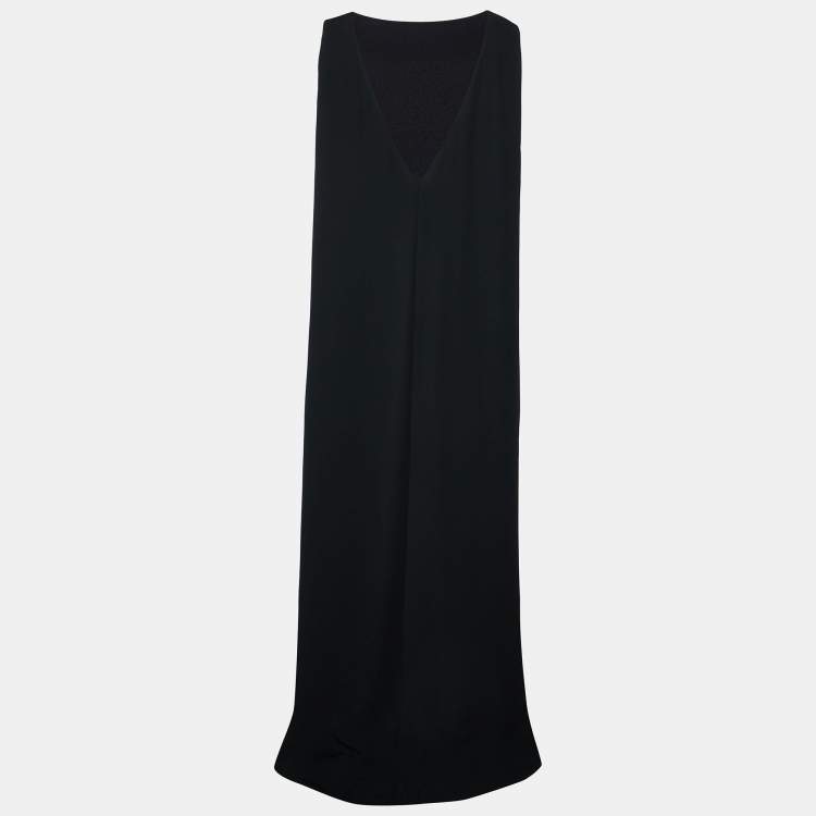 Pre Owned Valentino Black Silk Crepe Sleeveless Maxi Dress M