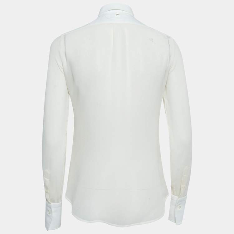 Pre Owned Valentino Off-White Cotton and Silk Long Sleeve Semi Sheer Shirt S