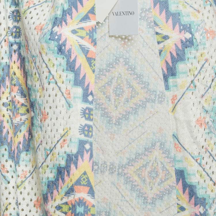 Pre Owned Valentino Multicolor Eyelet Crochet Tassel Detail Front Open Long Cardigan One Size 