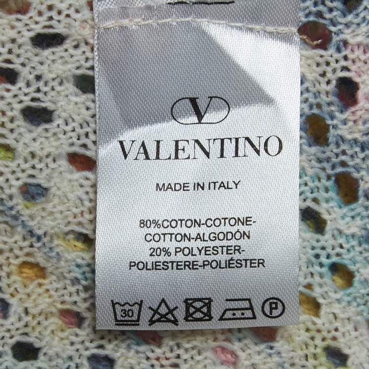Pre Owned Valentino Multicolor Eyelet Crochet Tassel Detail Front Open Long Cardigan One Size 