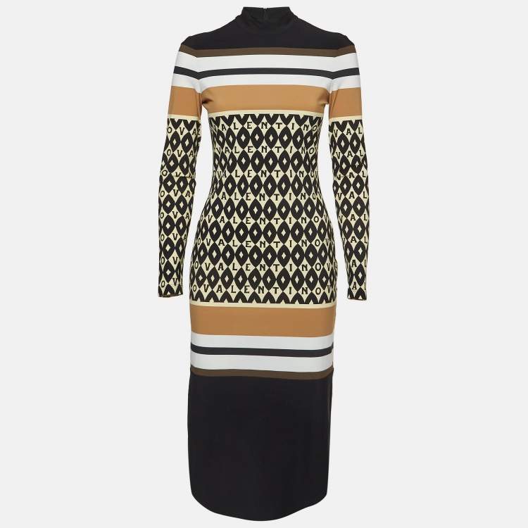 Pre Owned Valentino Multicolor Printed Jersey Foulard Archive Midi Dress S