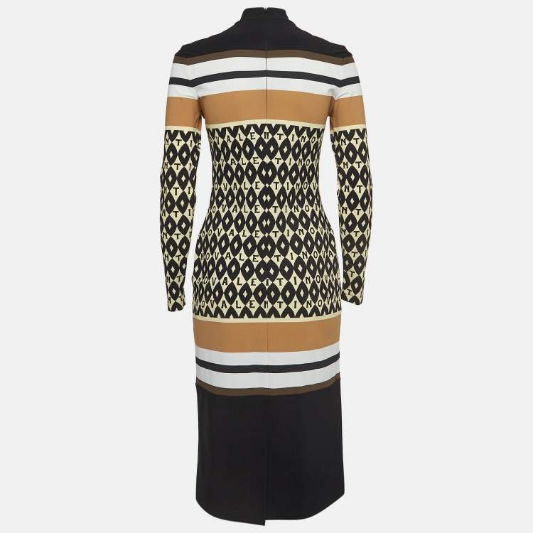 Pre Owned Valentino Multicolor Printed Jersey Foulard Archive Midi Dress S