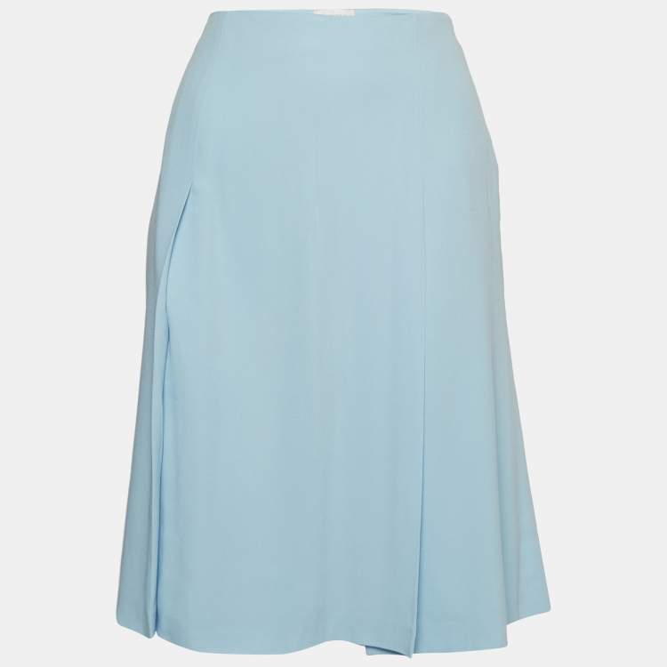 Pre Owned Valentino Roma Blue Pleated Crepe Flared Midi Skirt S