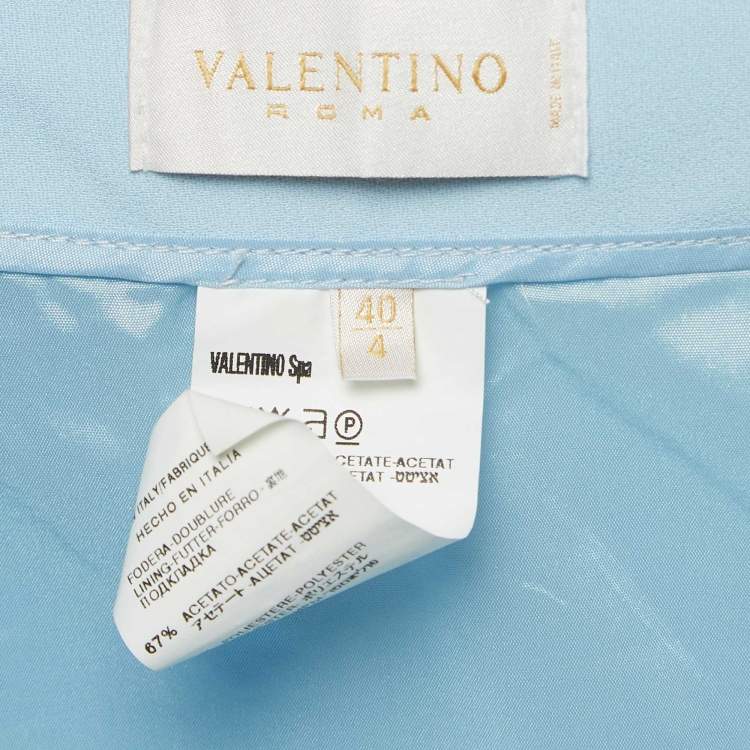 Pre Owned Valentino Roma Blue Pleated Crepe Flared Midi Skirt S