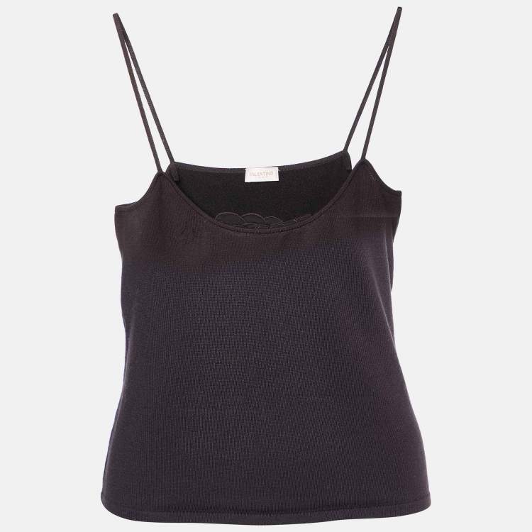 مملوكة مسبقًا Valentino Vintage Brown Jersey Lace Trim Camisole Top L