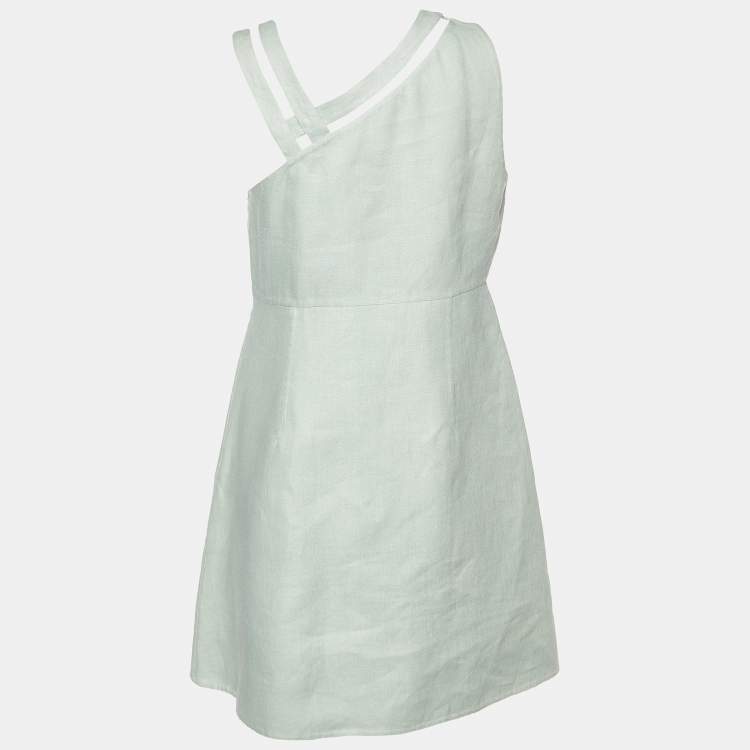 Pre Owned Valentino Sage Green Linen Asymmetric Neck Mini Dress M