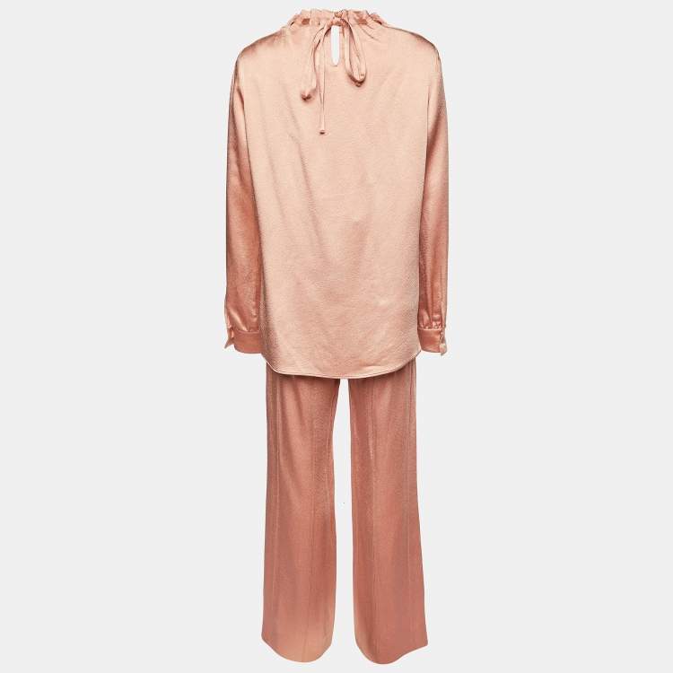 Pre Owned Valentino Peach Satin Top & Pant Set M