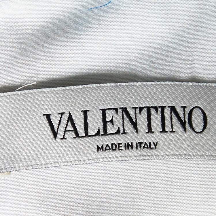 Pre Owned Valentino White Bluegrace Print Poplin Neck Tie-Up Shirt L
