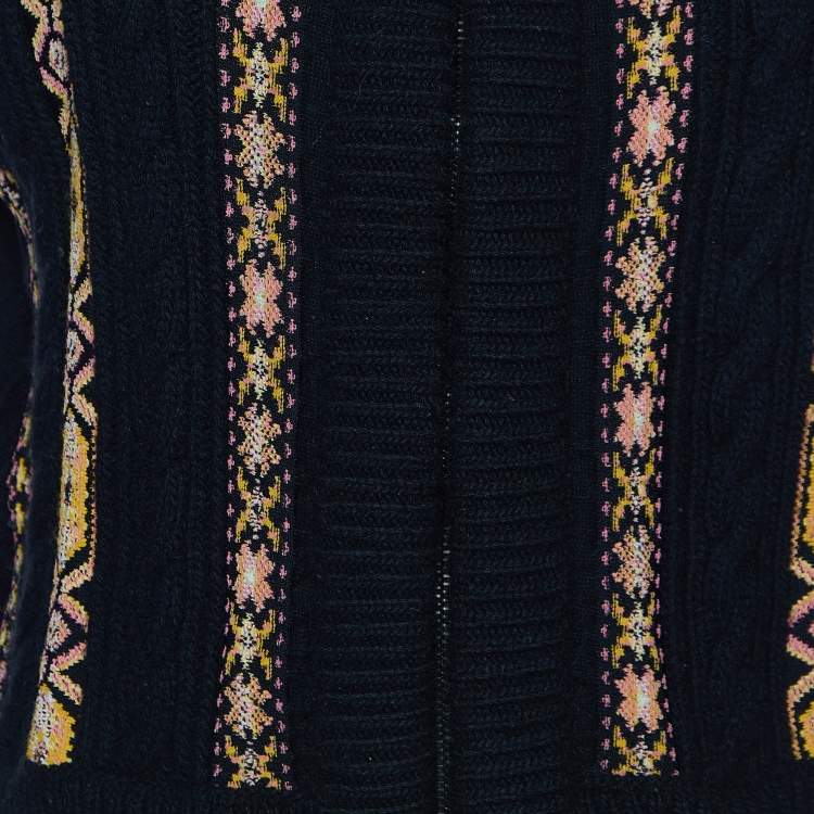 Pre Owned Valentino Black Patterned Fleece Wool and Cashmere Zip Front Vest M