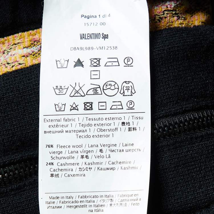 Pre Owned Valentino Black Patterned Fleece Wool and Cashmere Zip Front Vest M