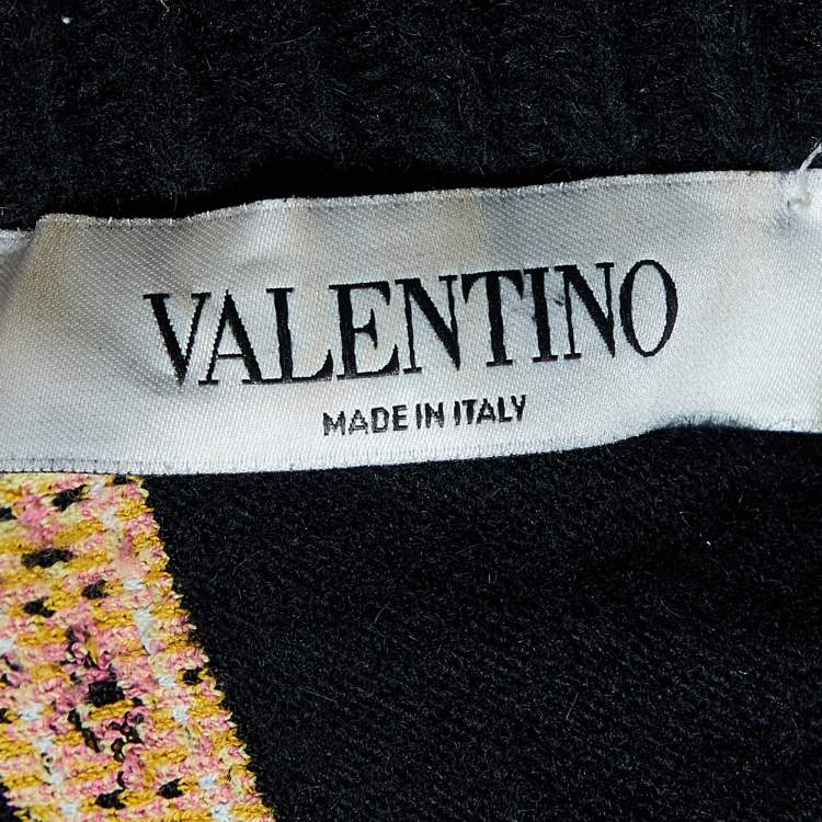 Pre Owned Valentino Black Patterned Fleece Wool and Cashmere Zip Front Vest M