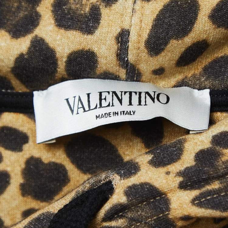 Pre Owned Valentino Brown Leopard Print Cotton Oversized Hoodie XS