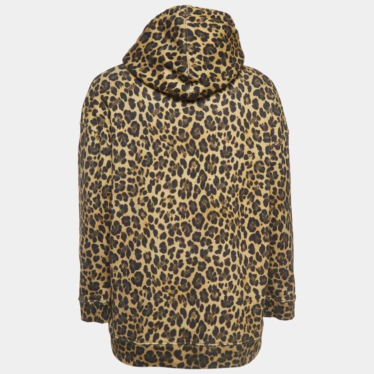 Pre Owned Valentino Brown Leopard Print Cotton Oversized Hoodie XS