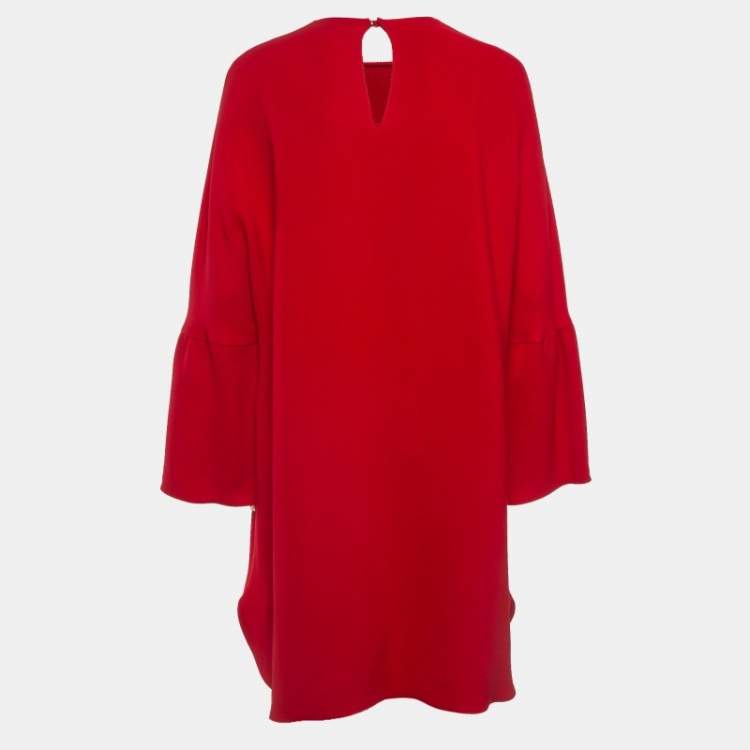 Pre Owned Valentino Red Silk Flared Sleeve Shift Dress M