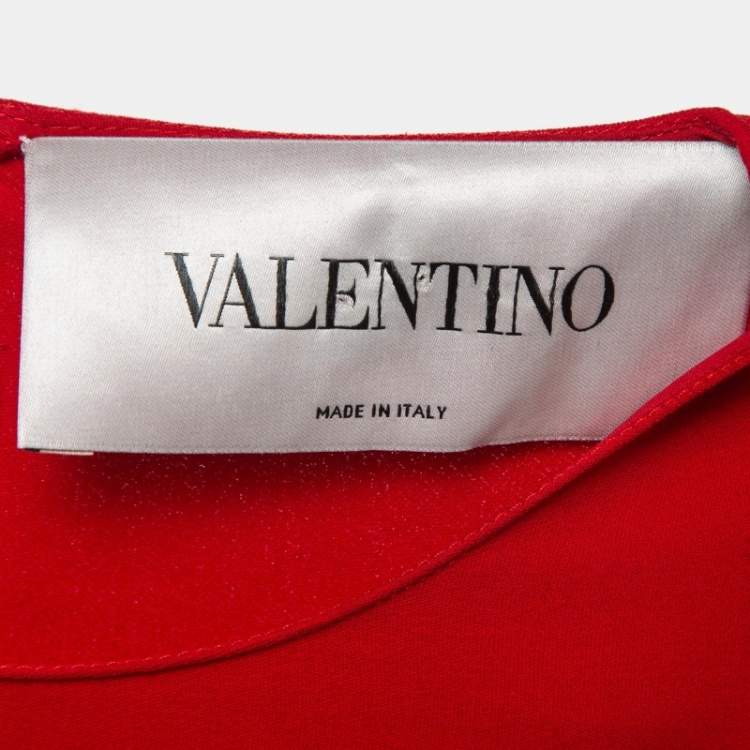 Pre Owned Valentino Red Silk Flared Sleeve Shift Dress M