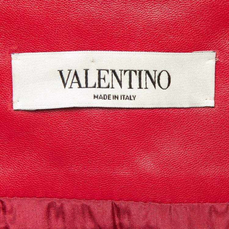 Pre Owned Valentino Red V Applique Leather Mini Wrap Skirt S