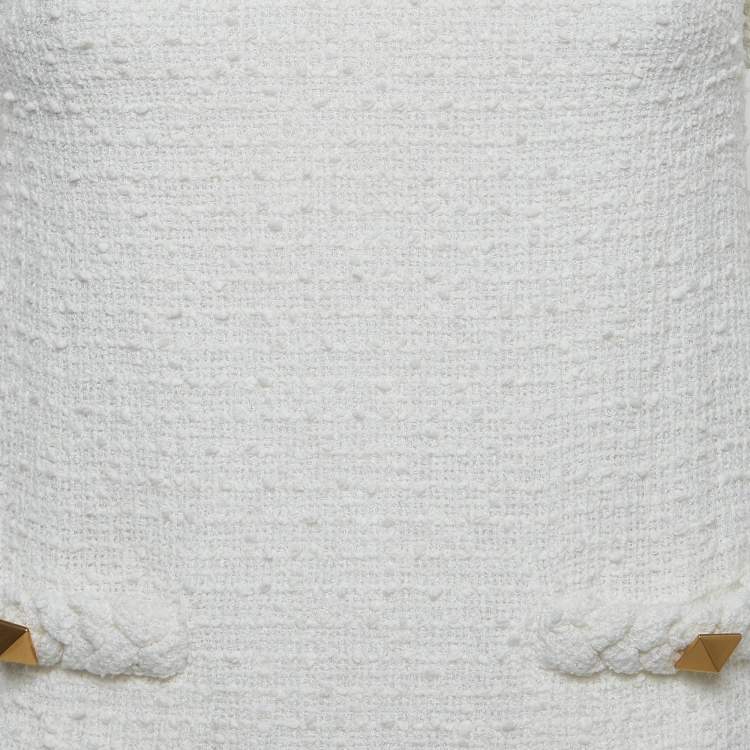 Pre Owned Valentino Off-White Tweed Mini Dress S