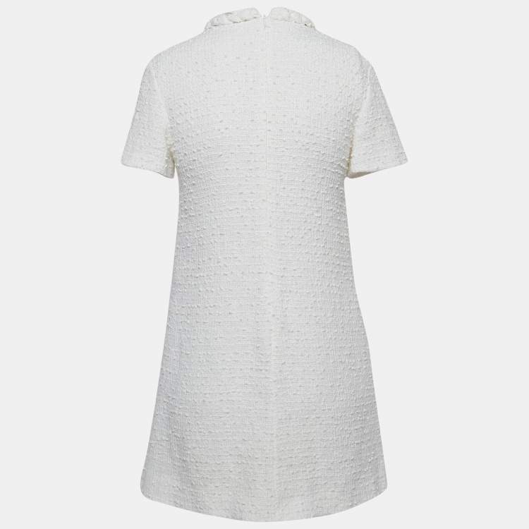 Pre Owned Valentino Off-White Tweed Mini Dress S