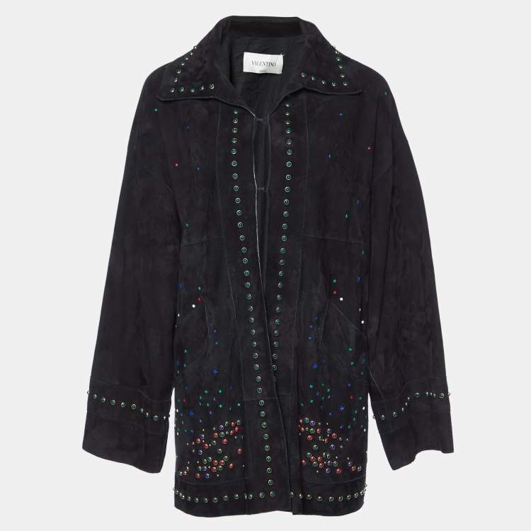 Pre Owned Valentino Black Suede Stud Embellished Jacket M