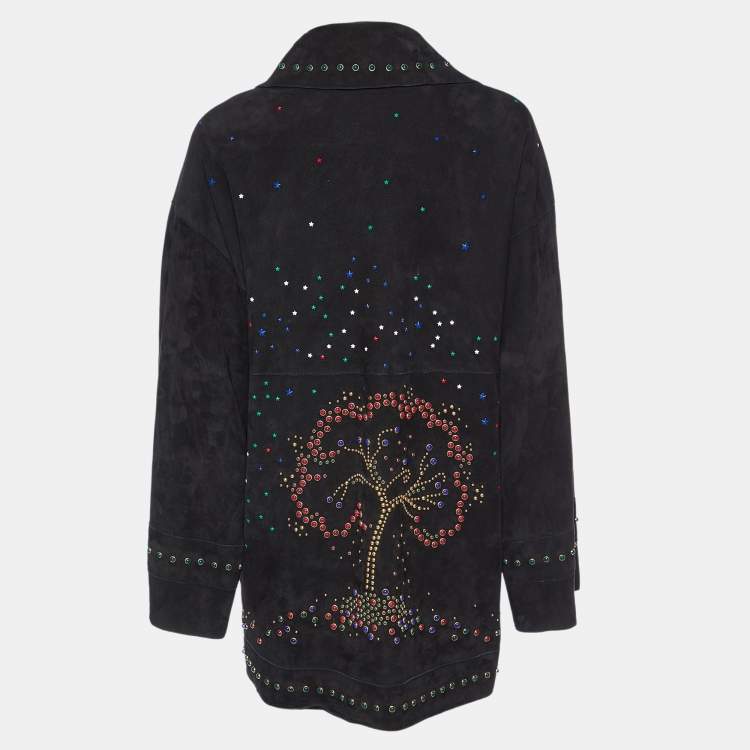Pre Owned Valentino Black Suede Stud Embellished Jacket M