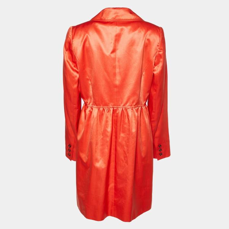 Pre Owned Valentino Orange Cotton & Silk Satin Button Front Coat L