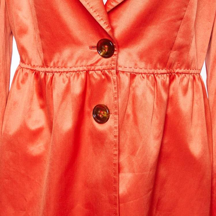 Pre Owned Valentino Orange Cotton & Silk Satin Button Front Coat L