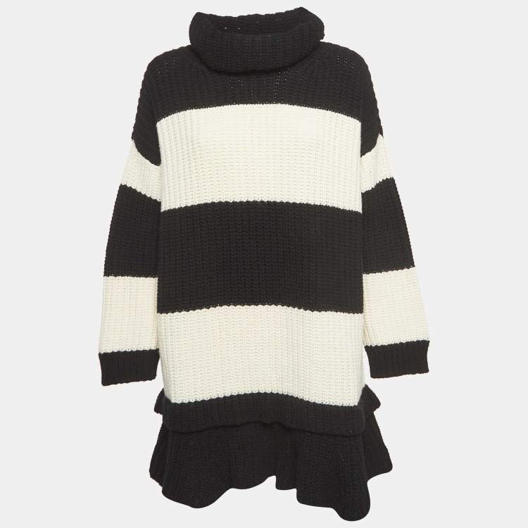 Pre Owned Valentino Black/White Stripe Wool Knit Turtleneck Mini Dress S  