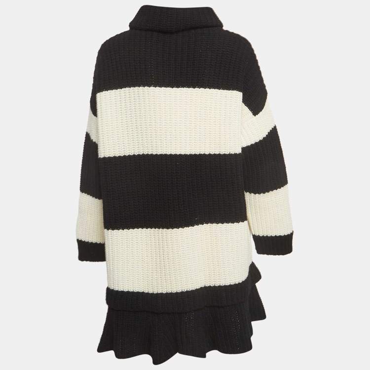 Pre Owned Valentino Black/White Stripe Wool Knit Turtleneck Mini Dress S  