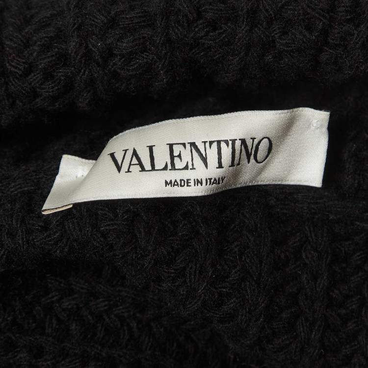 Pre Owned Valentino Black/White Stripe Wool Knit Turtleneck Mini Dress S  