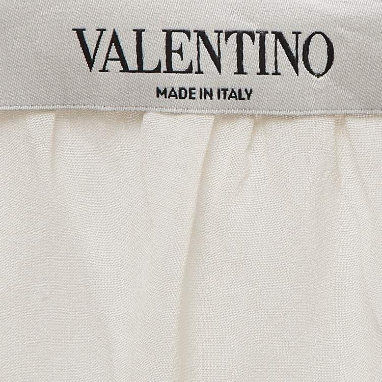 Pre Owned Valentino White Patterned Lace Tiered Midi Skirt L