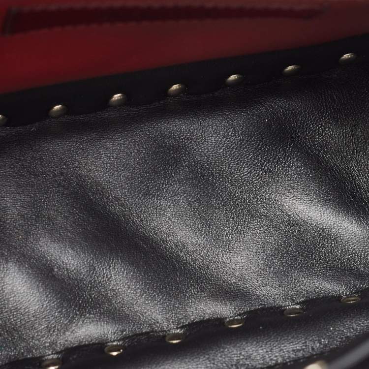 Pre Owned Valentino Black Quilted Velvet Medium Rockstud Spike Top Handle Bag