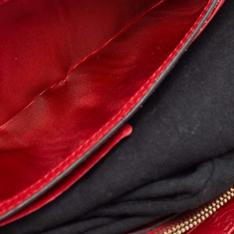 Pre Owned Valentino Red Leather Rockstud Flap Wallet on Chain