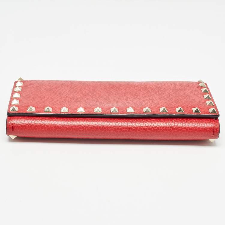 Pre Owned Valentino Red Leather Rockstud Flap Wallet on Chain