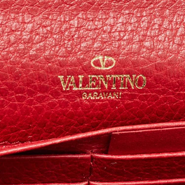 Pre Owned Valentino Red Leather Rockstud Flap Wallet on Chain