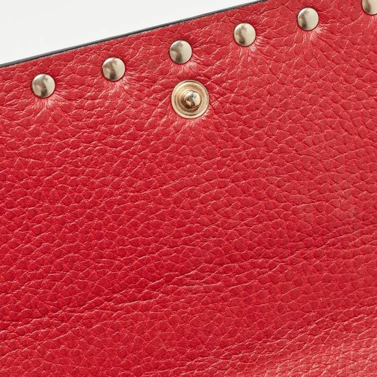 Pre Owned Valentino Red Leather Rockstud Flap Wallet on Chain