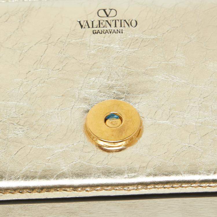 Pre Owned Valentino Metallic Gold Leather Small Loco Shoulder Bag