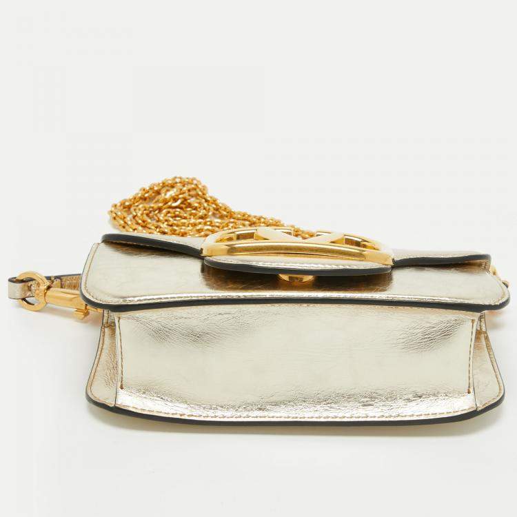 Pre Owned Valentino Metallic Gold Leather Small Loco Shoulder Bag