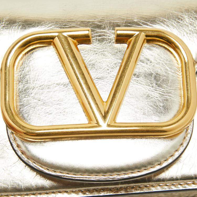 Pre Owned Valentino Metallic Gold Leather Small Loco Shoulder Bag