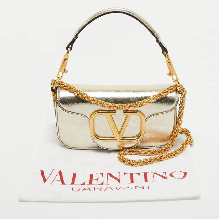 Pre Owned Valentino Metallic Gold Leather Small Loco Shoulder Bag