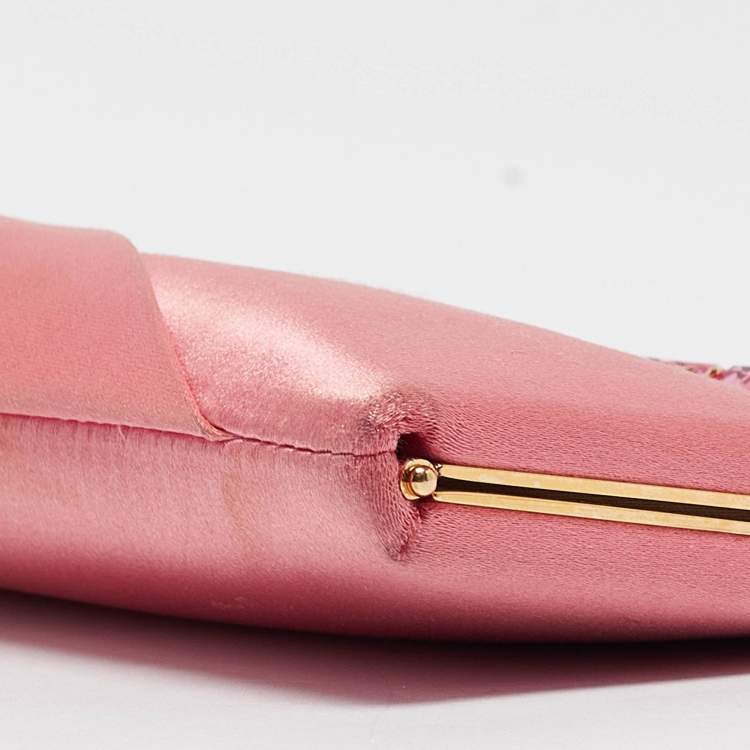 Pre Owned Valentino Pink Satin Crystal Embellished Bow Chain Clutch