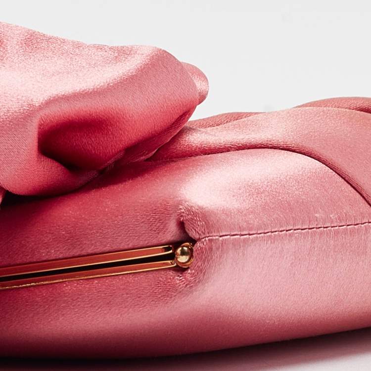 Pre Owned Valentino Pink Satin Crystal Embellished Bow Chain Clutch
