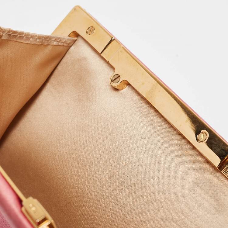Pre Owned Valentino Pink Satin Crystal Embellished Bow Chain Clutch