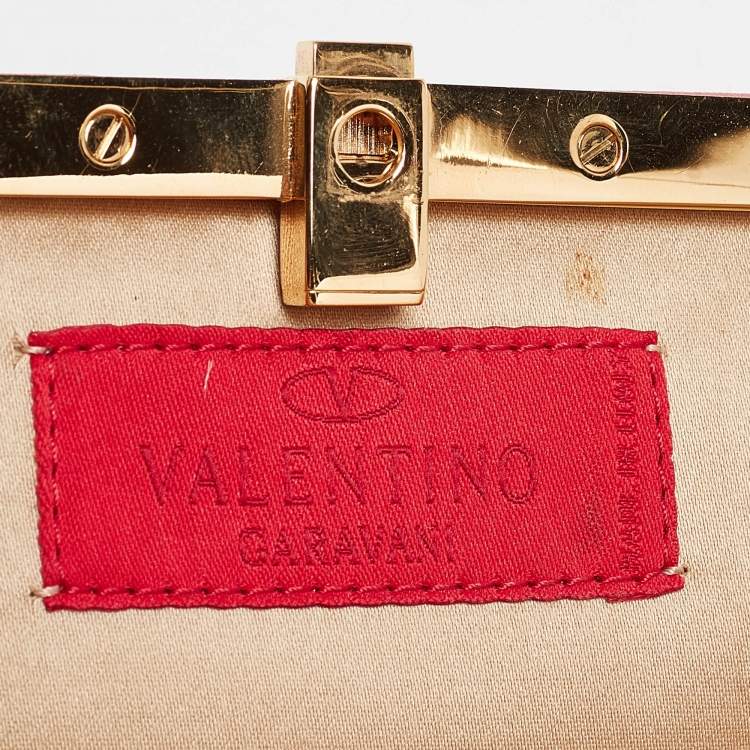 Pre Owned Valentino Pink Satin Crystal Embellished Bow Chain Clutch