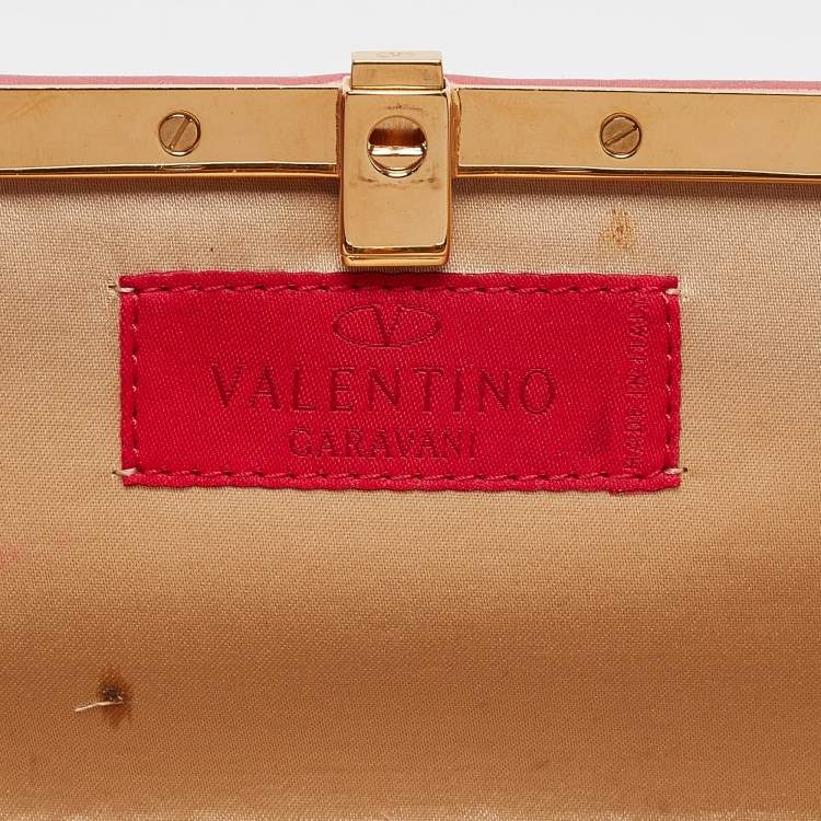Pre Owned Valentino Pink Satin Crystal Embellished Bow Chain Clutch