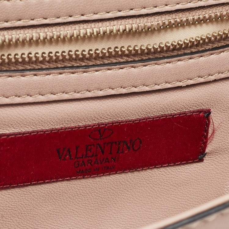 Pre Owned Valentino Beige Leather Multicolor Embellished Small Rockstud Glam Lock Flap Bag
