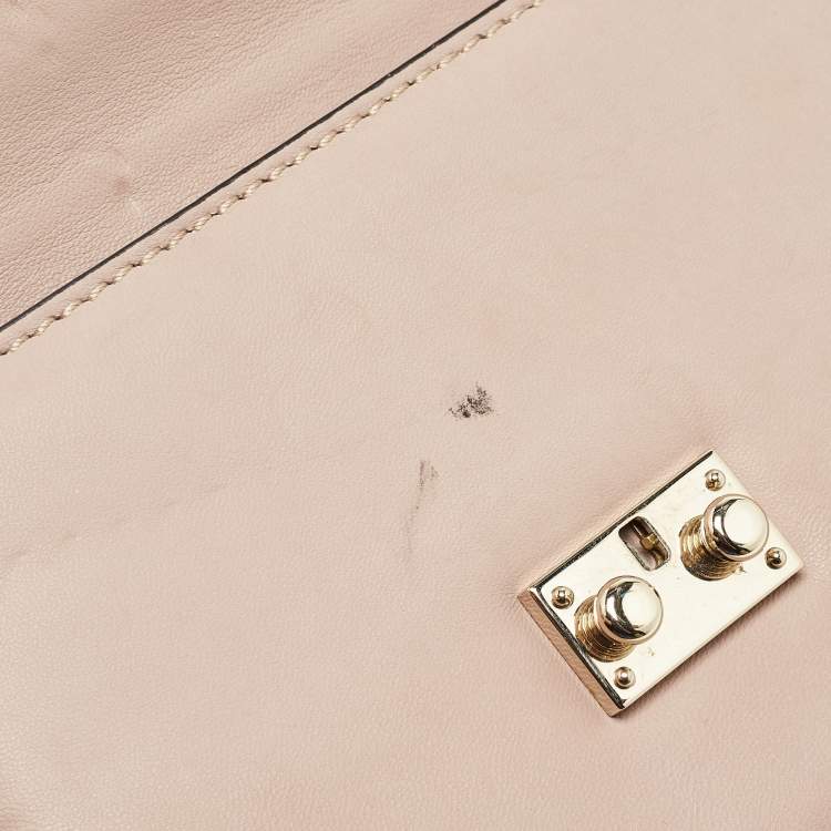 Pre Owned Valentino Beige Leather Multicolor Embellished Small Rockstud Glam Lock Flap Bag