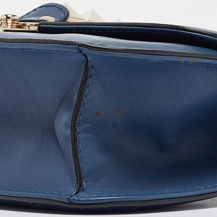 Pre Owned Valentino Blue Leather Large Glam Lock Chain Shoulder Bag